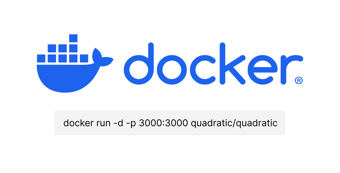 A picture of the Docker logo with the Docker command to host Quadratic underneath.